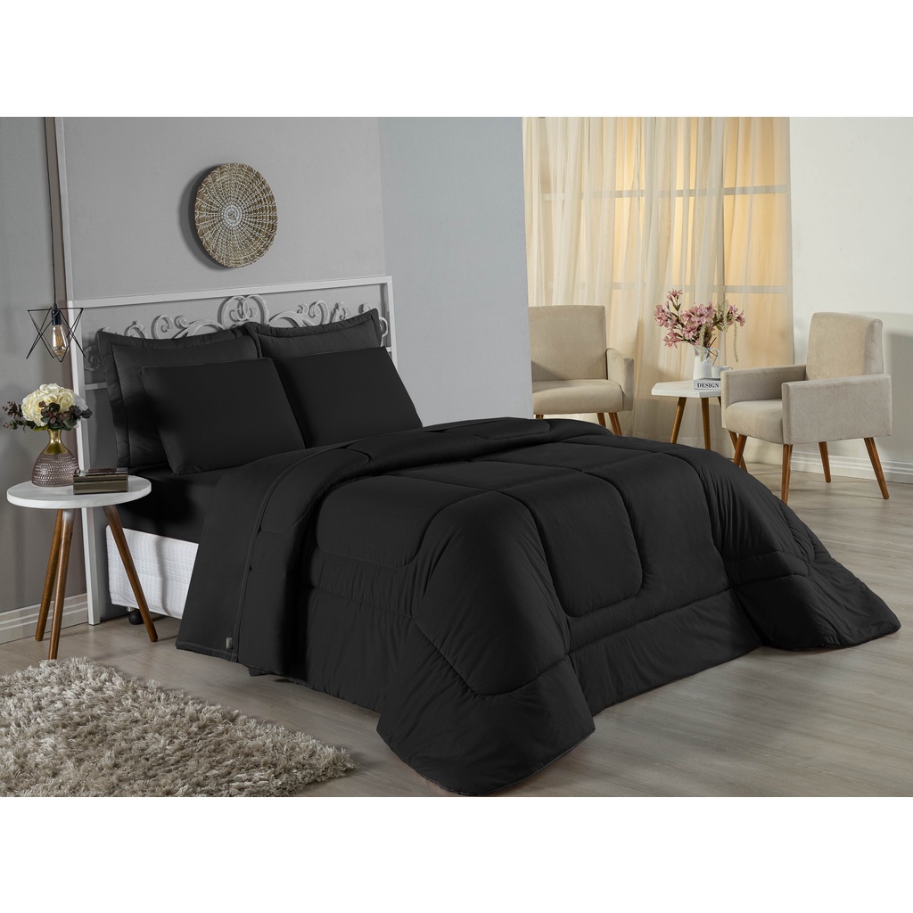Edredom Solteiro Liso Malha Extra Macia 100% Algodão Preto/Preto