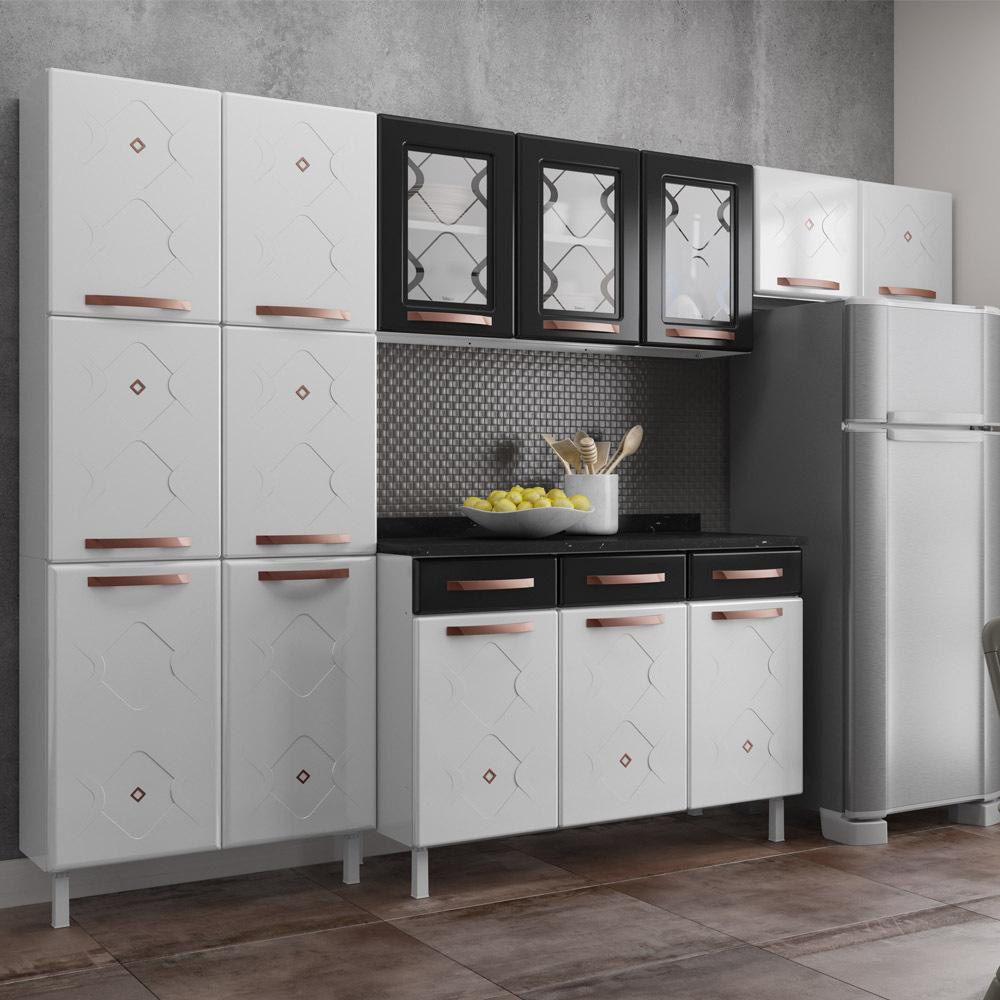 Cozinha de Aço Completa com Balcão Regina Multimóveis Glass CR6140 Branco/Preto em Oferta na Shopee