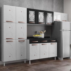 Cozinha de Aço Completa com Balcão Regina Multimóveis Glass CR6140 Branco/Preto