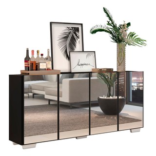 Aparador Buffet com Espelho Multimóveis Vegas com 4 Portas FG3560 Preto/Branco em Oferta na Shopee