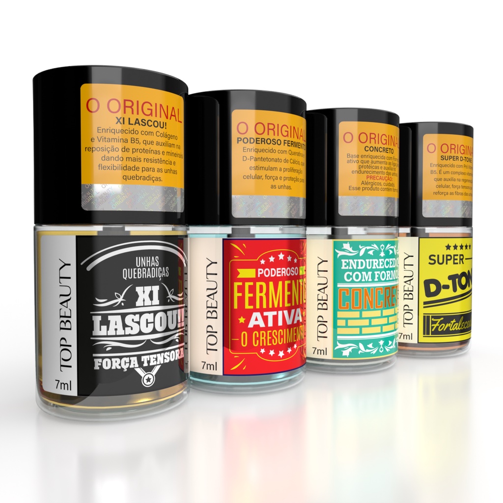 Kit Bases Top Beauty S.O.S Unhas Fortalecimento Crescimento Concreto Fermento Xi Lascou e D-Tone