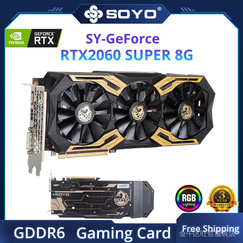 SOYO Premiere World Nvidia Geforce RTX2060 SUPER DDDR6 8G Placa Gráfica 256Bit RGB Logotipo De Vídeo Cartão Completo Novo GPU