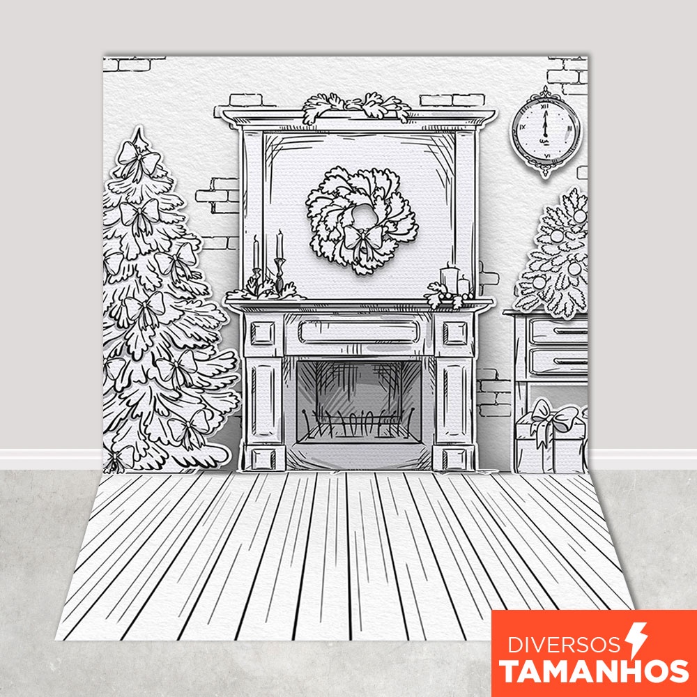 Fundo Fotográfico Natal Preto e Branco Em Tecido FNT-773