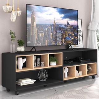 Rack para TV 75" com Nichos e Rodízios Jazz Multimóveis MP1020 Preto/Rustic