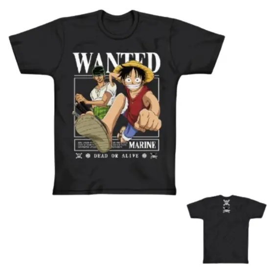 Camiseta Camisa Blusa One Piece Wanted Preto Unissex Infantil 100% Algodão - Clube Comix
