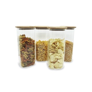 Kit 4 Potes De Vidro P/ Mantimentos 1900ml C/ Tampa Bambu