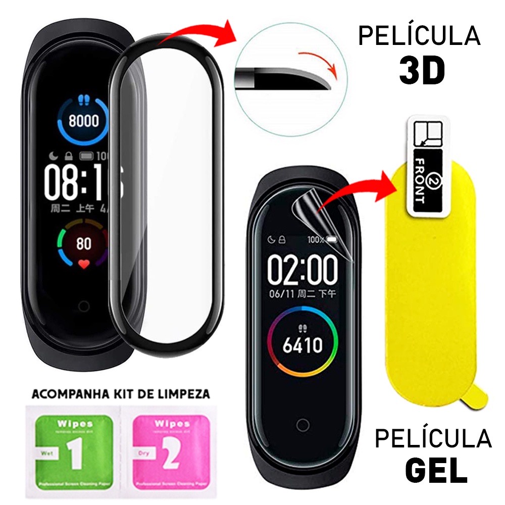 Pelicula 3D Para Xiaomi Mi Band 4 5  6 + Kit de limpeza novo lacrado Relógio pronta entrega