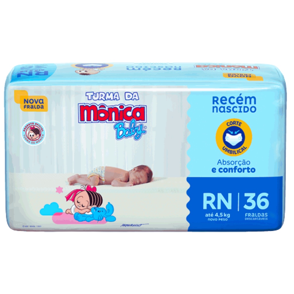 Fralda Turma da Mônica Baby Tam. RN até 4,5kg - 36 Unidades