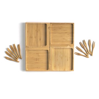 Kit petisqueira de bambu e mini garfos e facas de bambu - Oikos