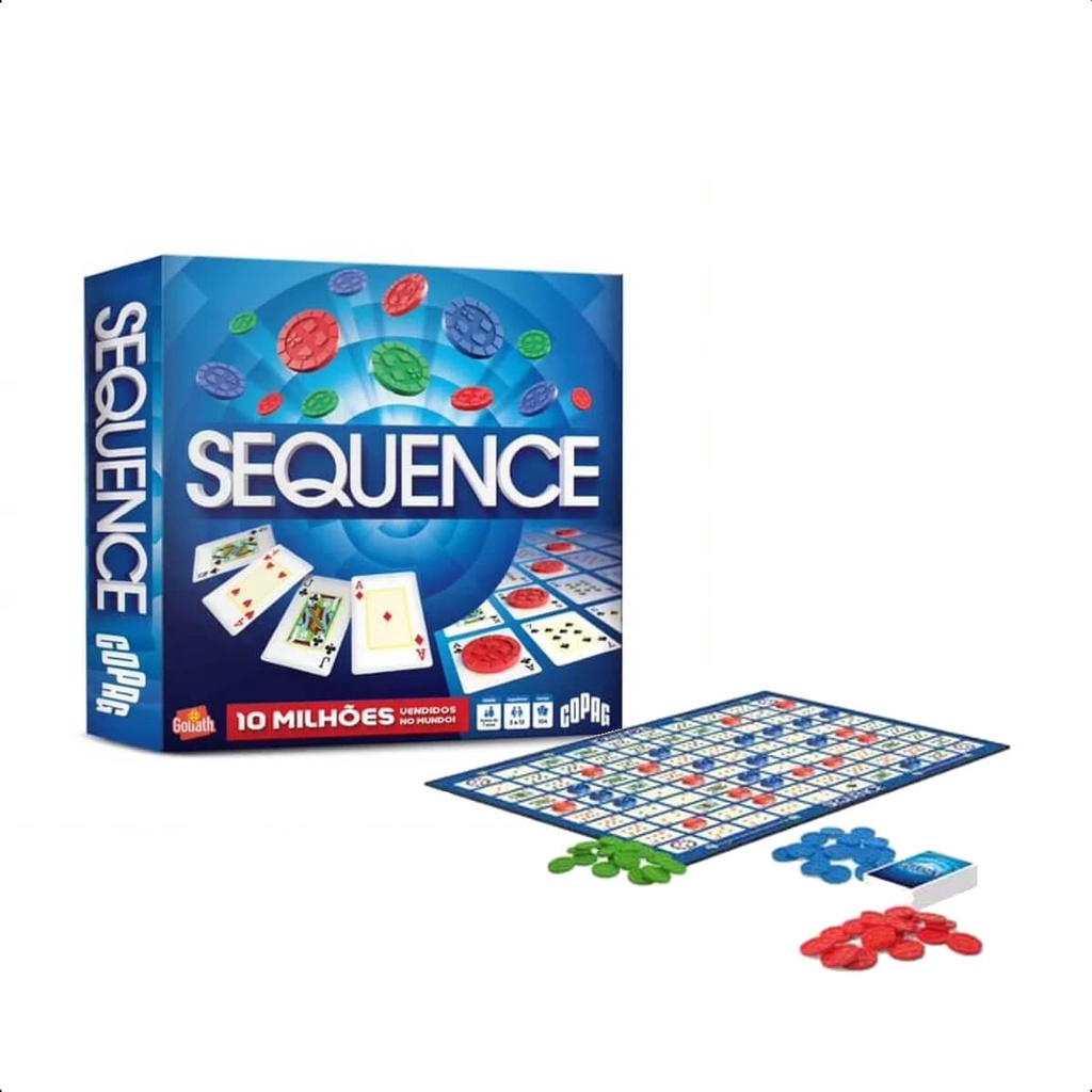 Jogo de Tabuleiro Sequence com 2 Decks de Baralho 7 anos ou mais Estratégia e Raciocínio Copag - 31553