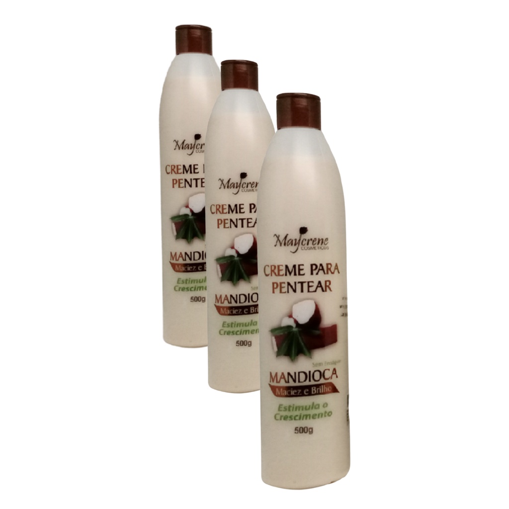 3 Creme Para Pentear Mandioca Sem Enxágue 500ml Maycrene - 3x500ml em Oferta na Shopee