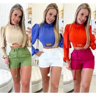Short Feminino Alfaitaria Social Com Cinto de Cordão