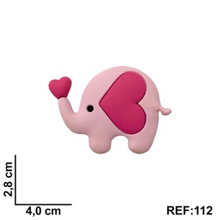 Aplique Emborrachado Kit 10 Unidades Elefante Rosa Coração Rosa para Laços, Tiaras, Sapatos e Artesanatos REF 112
