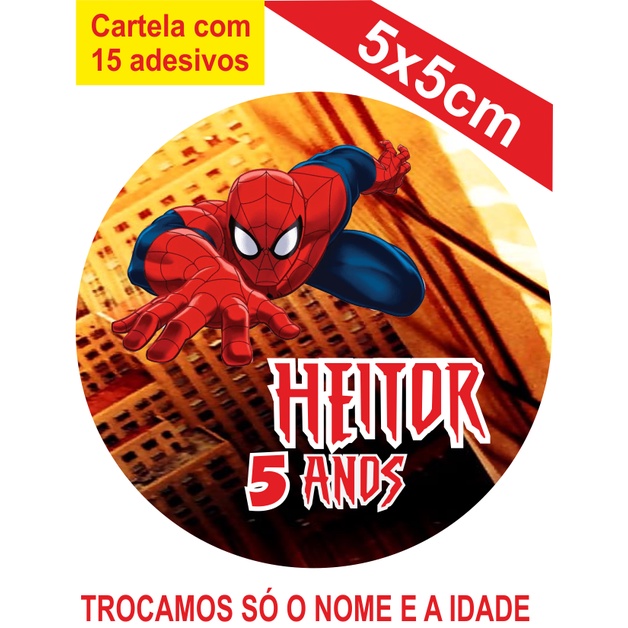 Adesivos Homem Aranha Personalizados 5x5cm Festa Aniversário Lembrancinha
