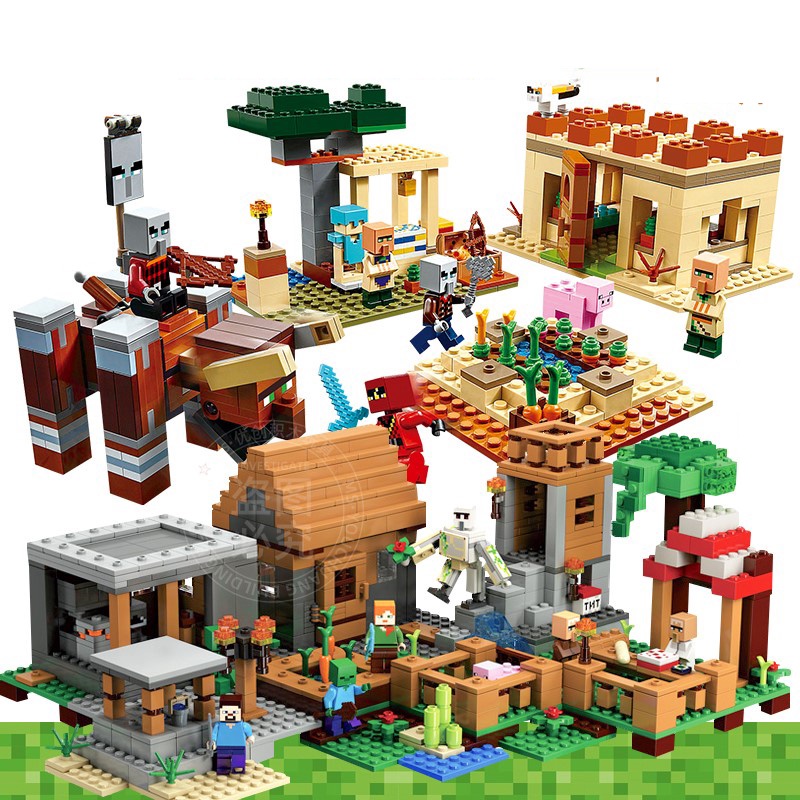 Lego Minecraft O Blocos De Construção Da Vila Com Steve Figuras Tijolos DIY Brinquedos Presente De Aniversário