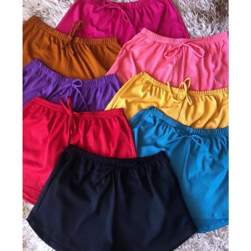 Kit com 10 Shorts curto malha canelada/ short canelado moda verão academia