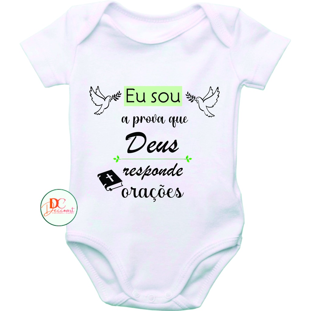 Body De Bebê Personalizado Roupinha Frases Eu Sou A Prova Que Deus Responde Orações JE0104 em Oferta na Shopee