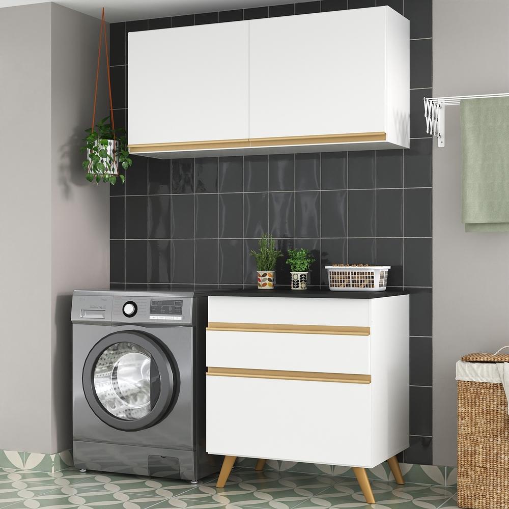 Conjunto Lavanderia Multiuso Armário e Balcão Multimóveis MP5015 Branco - Home & Living