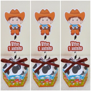 Kit Centro de mesa personalizado, 10 ou 15 unidades, Fazendinha