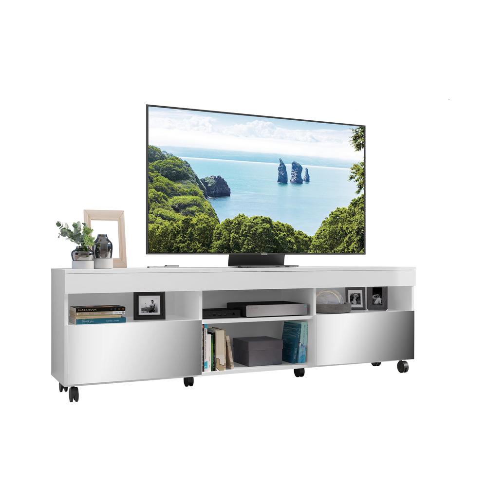 Rack TV 65" com Espelho, Rodízios e 2 Portas Paris Multimóveis Branco - Home & Living