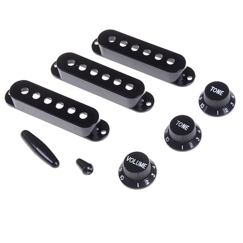 Kit 3 Capas Captador Single Coil + 3 Knobs + Ponteira Chave Seletora Para Guitarra - Cor Preta, Branca ou Bege