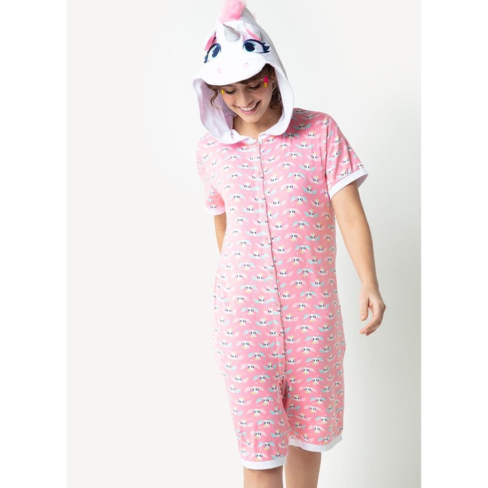 Macacão manga curta adulto visco fantasia unicórnio - Puket em Oferta na Shopee