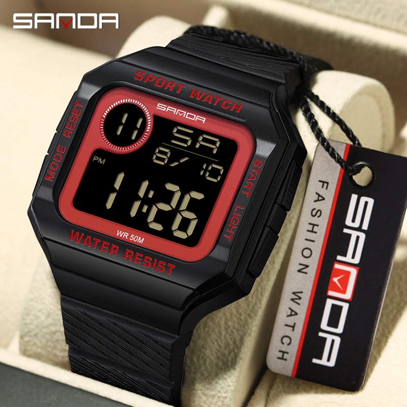 SANDA Quadrado Cronômetro De Tela Grande Moda Luxuoso Casual Impermeável Relógio Homem Presente 2129-19