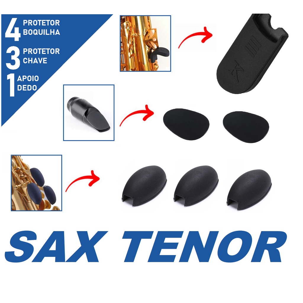 Kit 6 Pç P/ Sax Tenor- 4 Prot. Boquilha 1 Apoio 3 Prot Chave