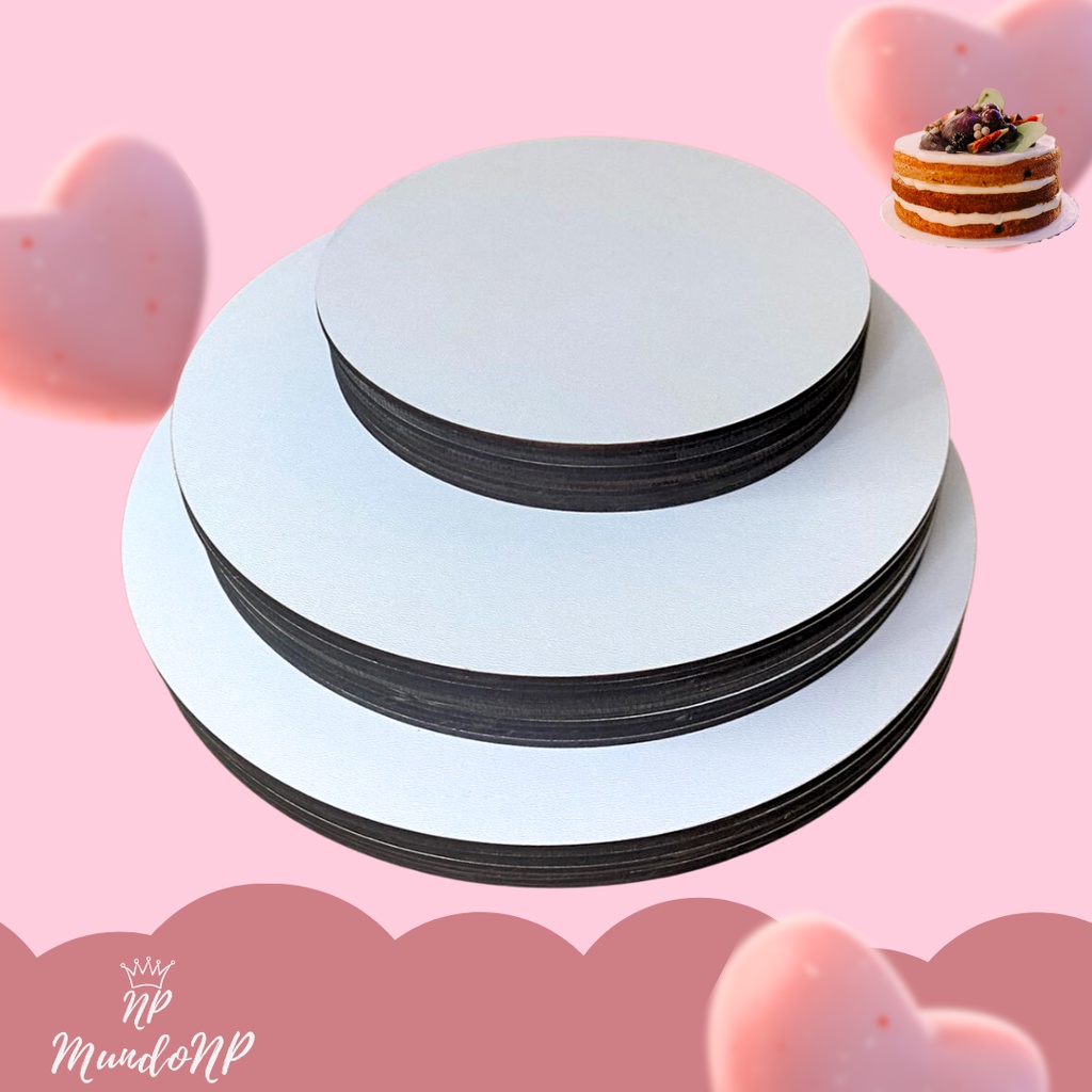 Cake Board 25cm em Mdf Branco 3mm Borda Liso Com 10 und Tabuleiro para bolo Prato para bolo, souplat Branco mdf branco