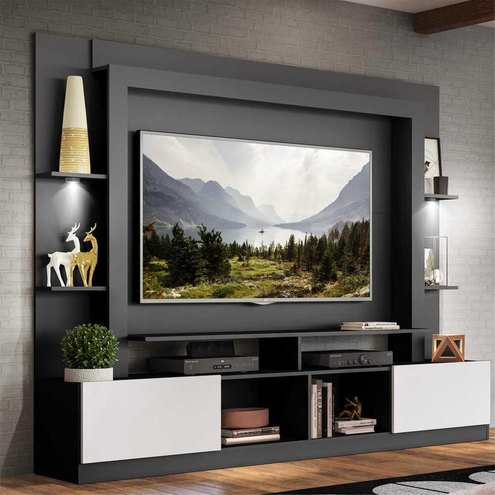 Rack Estante TV 65" com Leds Berlim Multimóveis Preto/Branco em Oferta na Shopee
