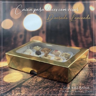10 Caixas P/ 10 Doce C/Visor Ouro Laminada 19,5X13,5X4 Cm Kb3 (Kb) - Stationery
