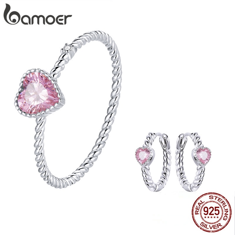 Bamoer 925 Sterling Silver Jewelry Set Brincos E Padrão De Amor Rosa Para Meninas Presentes em Oferta na Shopee