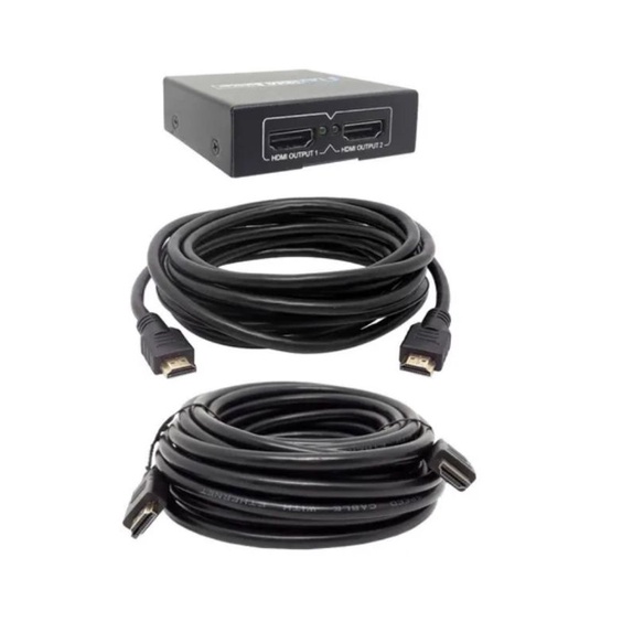 Kit Conversor Splitter Hdmi 1x2 + Cabo 1.5 + Cabo 10 Mts
