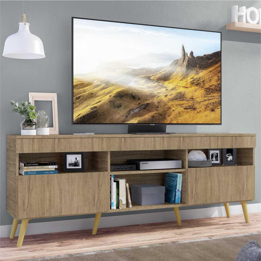 Rack TV 65" com Pés Retrô e 2 Portas Paris Multimóveis Rustic/Natural em Oferta na Shopee