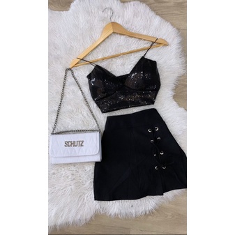 Kit Crooped + Saia Short Saia Crooped Paete Saia Fenda Top