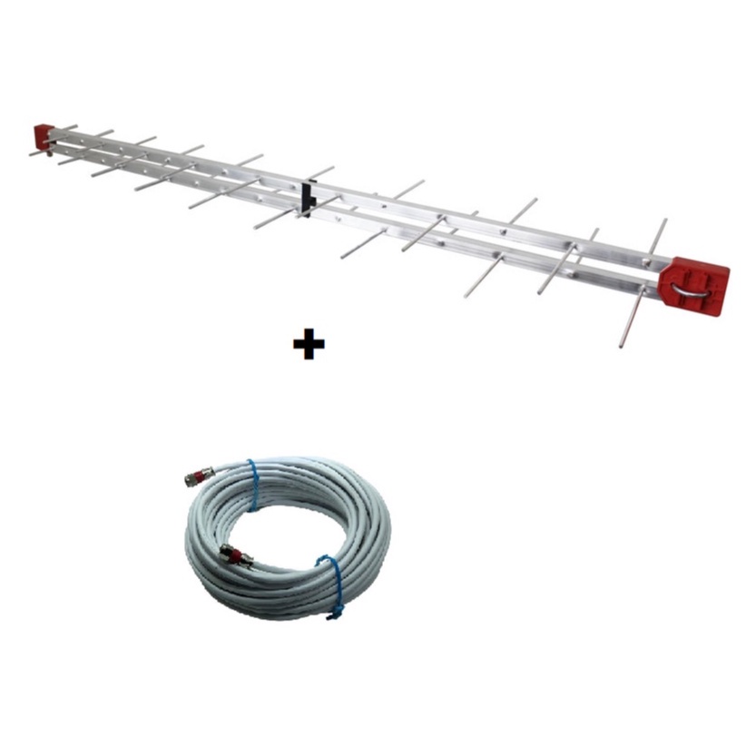 Antena Externa Digital UHF HD Log 34 Elementos Grande + 15MT Cabo