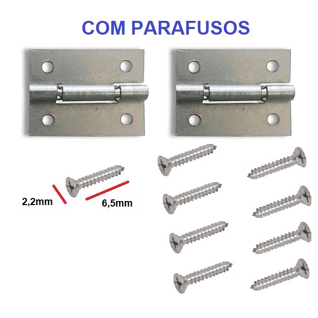 Jogo 2 Dobradiça com 4 Parafusos 2,2 X 6,5mm Artesanato