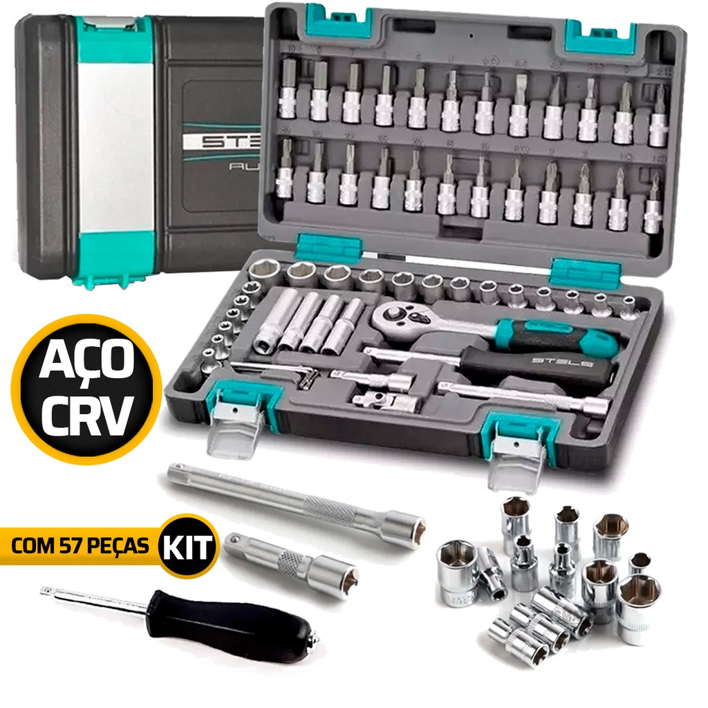 Jogo Kit De Soquete 57 Pecas 1/4 Catraca Chave Allen Stels