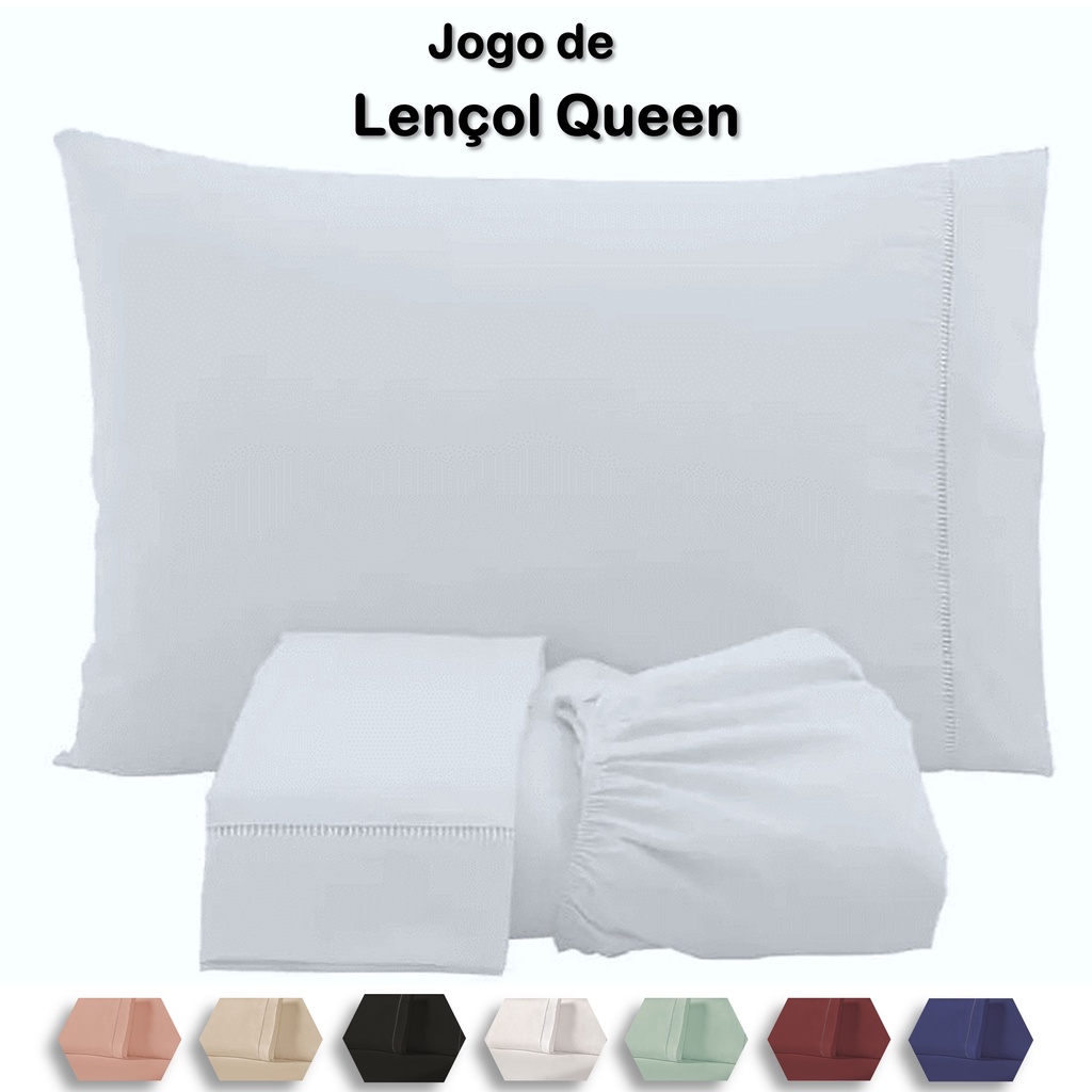 Jogo de lençol cama Queen Micropercal 200 fios varias cores roupas de cama