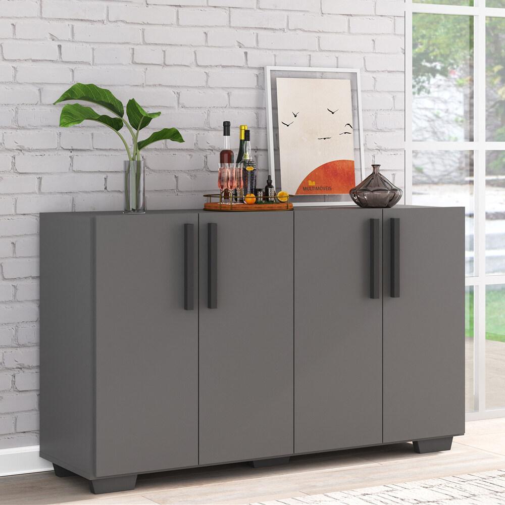 Aparador Buffet 4 Portas com Pés Quadrados Viena Multimóveis Grafite/Preto em Oferta na Shopee