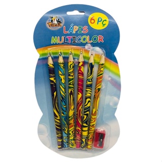 Lápis De Cor Multicolor Com Apontador - Kit Com 6 Unidades em Oferta na Shopee
