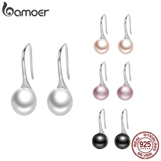 Bamoer 925 Prata Elegante Redondo Puro Amor Pérola Gota Brincos Para Jóias Femininas