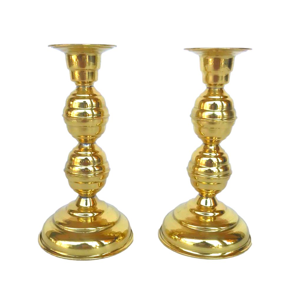 Kit 2 Castiçais Dourados 13cm em Latão Castiçal Porta Vela Mesa Posta Decoração Jantar Casamento