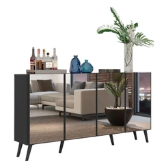 Aparador Buffet Retrô com Espelho Multimóveis Veneza com 4 Portas FG3559 Preto