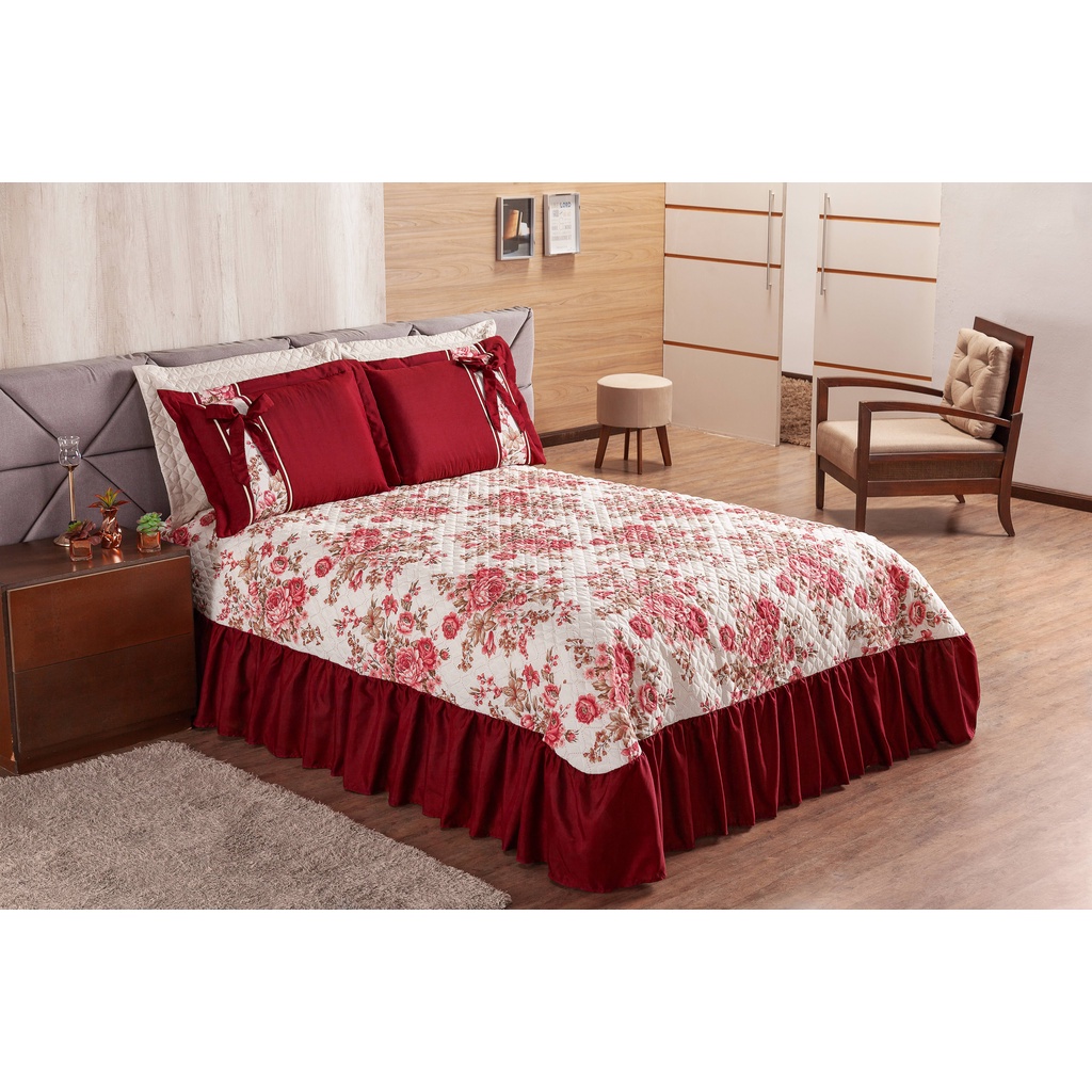 cobre leito mariana casal 3 pecas - bouquet rose