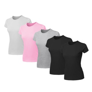 Kit 5 Camisetas Baby Look Feminina New Basics Slim Fit Gola Redonda 100% Algodão
