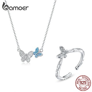 Bamoer Conjunto De Joias De Prata Esterlina 925 Colar E Padrão Borboleta Vintage Para Meninas Presentes