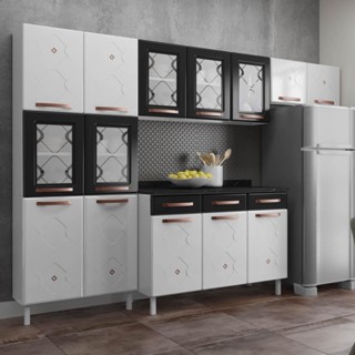 Cozinha de Aço Compacta 3 Peças Regina Multimóveis Glass CR6137 Branco/Preto