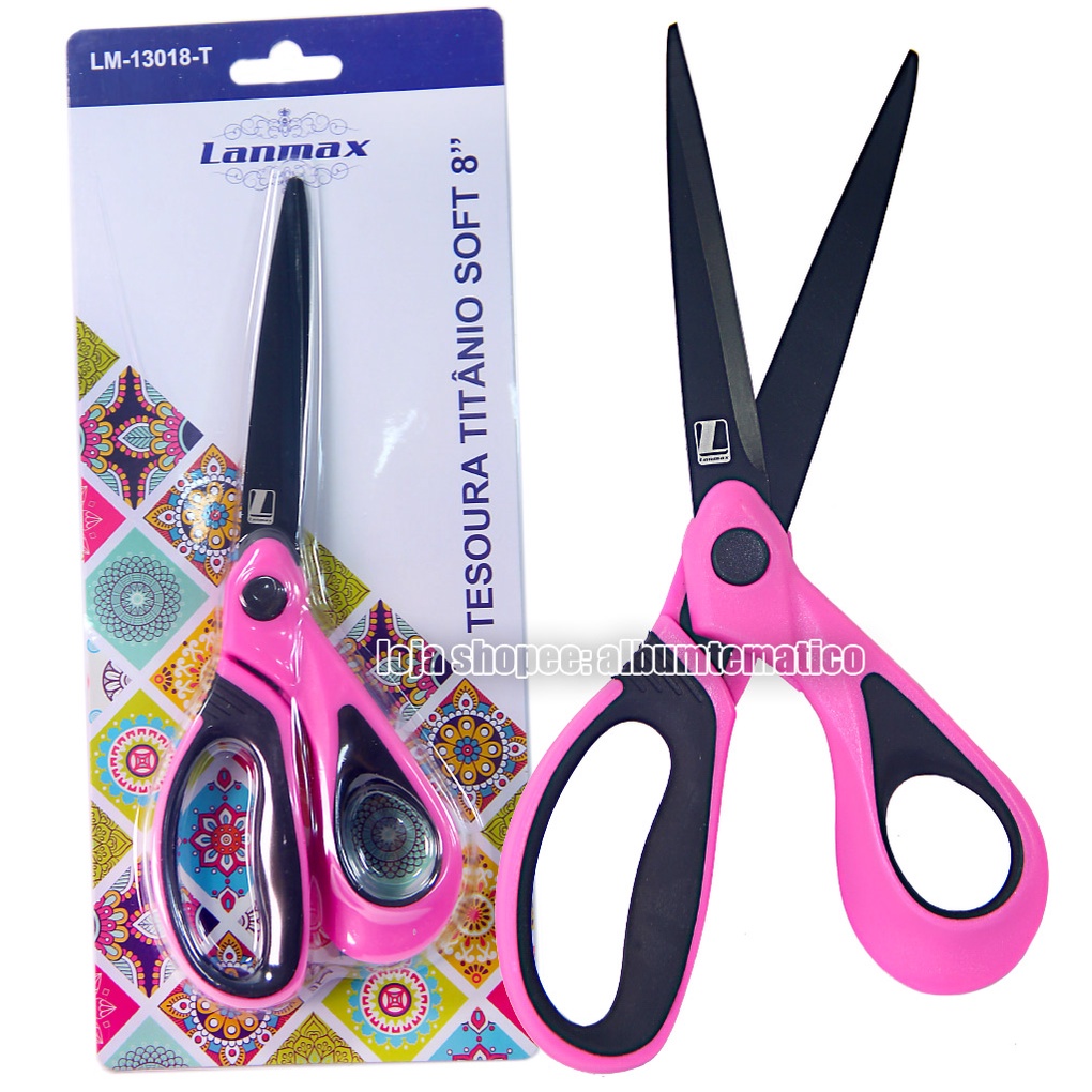 Tesoura Rosa Titânio Soft 8" Lanmax - Não Perde o Corte