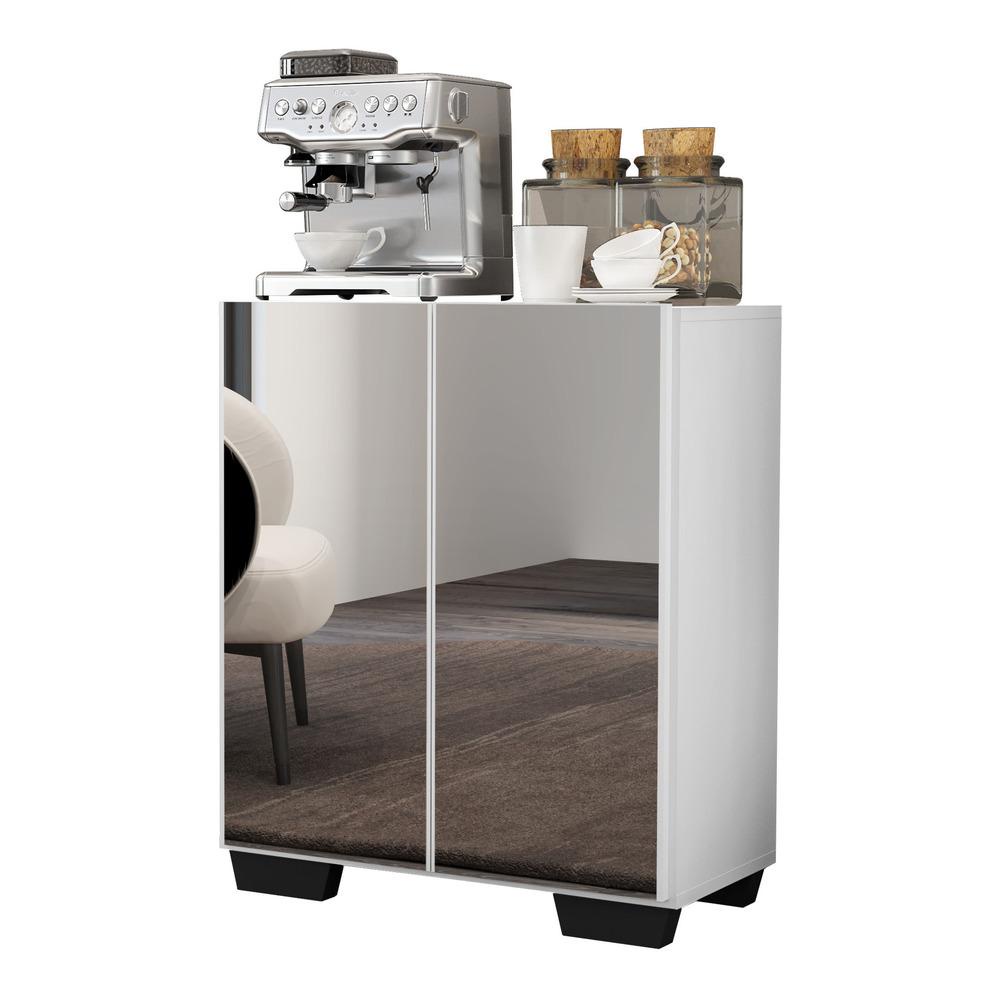 Aparador Cantinho do Café com Espelho e Pés Quadrados 2 Portas Multimóveis Branco/Preto em Oferta na Shopee